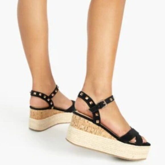 Sexy Black Studded Platform Wedge High Heel Sandals - Picture 8 of 8